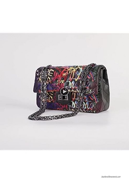 Scioltoo Crossbody Handbags for Women Graffiti small Cute Leather Shoulder Purse Bags with Zipper