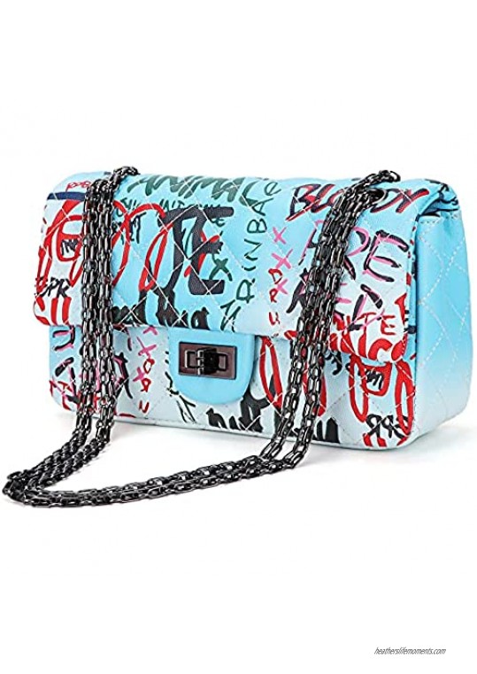 Scioltoo Crossbody Handbags for Women Graffiti small Cute Leather Shoulder Purse Bags with Zipper