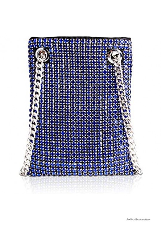 unidressup Blue Bling Phone Clutch Purse for Women Girls Rhinestone Mini Cell Phone Wallet Clutch Crossbody Evening Bag Purse