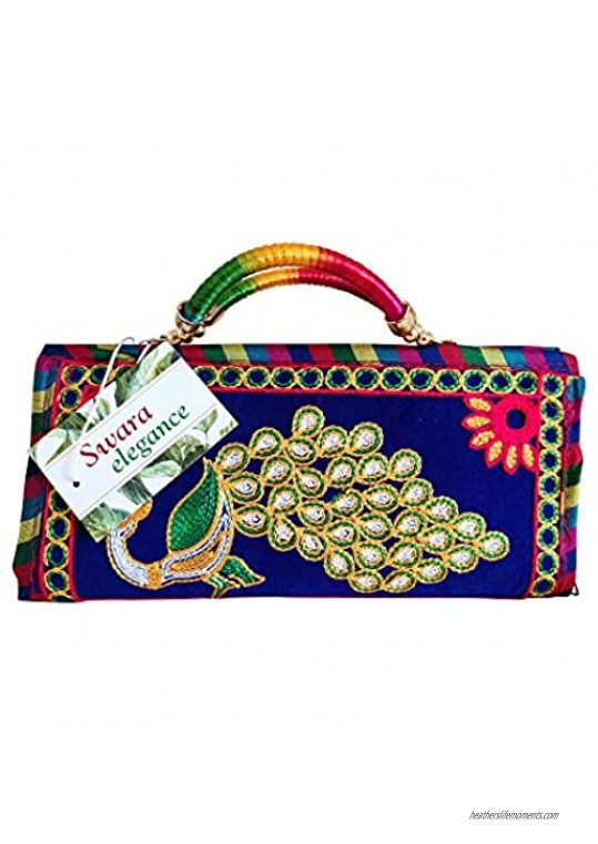 Vintage embroidered peacock clutch party handbag evening bag boho purse for women