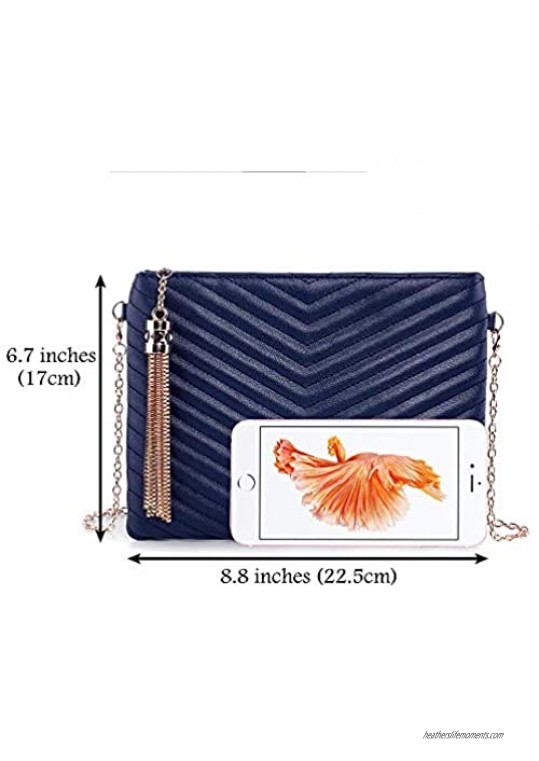 Women Clutch Purse Crossbody Evening Bags with Faux Leather Chain Wristlet Strap