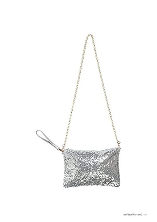Women Sparkly Sequins Crossbody Bag Clutch Purse Shiny Wristlet Evening Bag Handbag with Chain Strap
