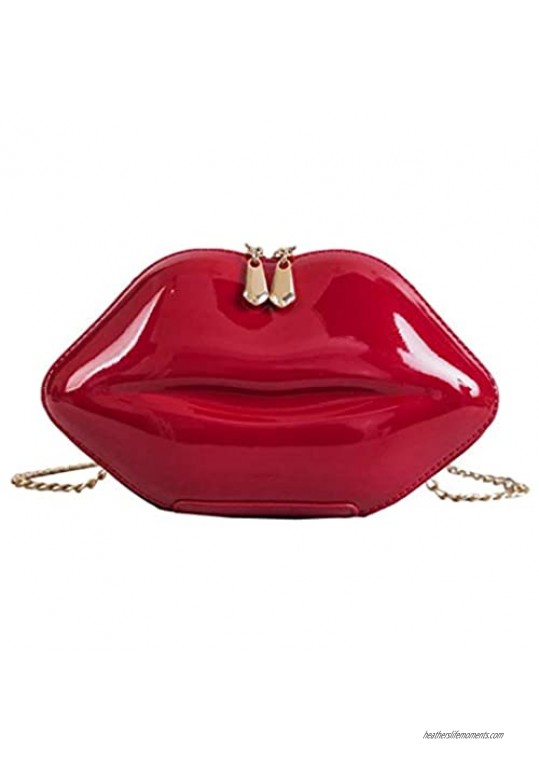 Women's Evening Handbags  Lip Purse Evening Bag Clutch Leather Crossbody Shoulder Bags Vintage Purses Banquet Handbag