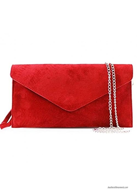 Womens Ladies Real Suede Leather Envelope Clutch Evening Shoulder Chain Bag