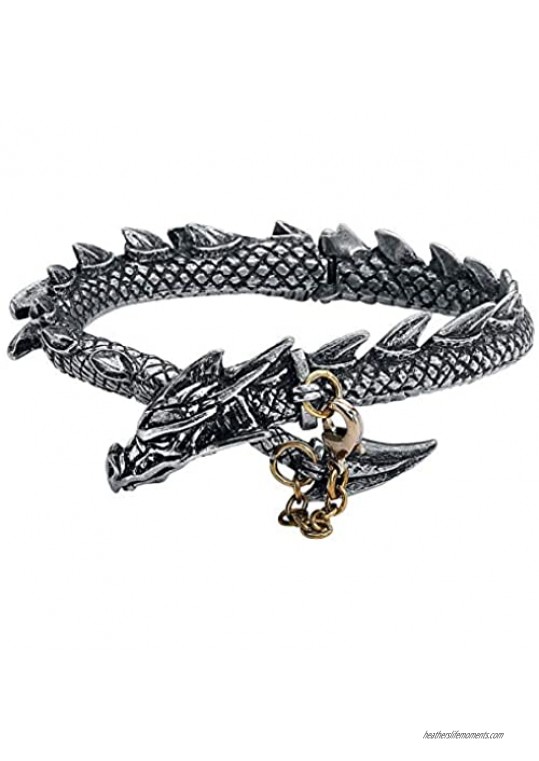 Alchemy Gothic Antique Decorative Polished Spined Dragons Lure Bangle with Brass Chain