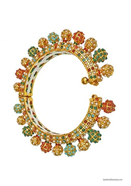 Babosa Sakhi Indian Navratan Traditional Golden Bangle Multicolor Screw Open Kara Bracelet