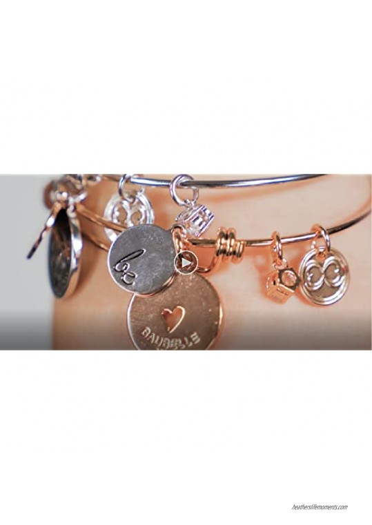 Baubelle Expandable Inspirational Stackable Charm Bracelet “Be Thankful Brave Happy True Compassionate Strong