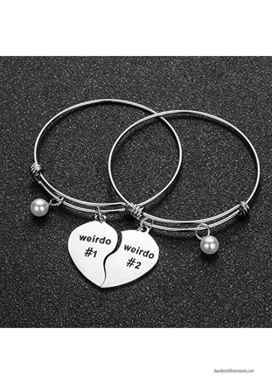 BESPMOSP Best Friend Bracelet Weirdo 1 Weirdo 2 Bracelet Heart Gift Friendship Bangle Jewelry Graduation Gift