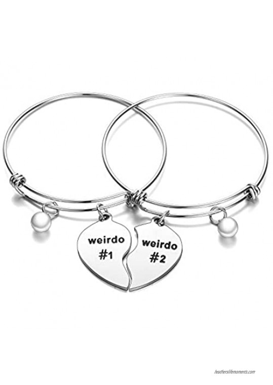 BESPMOSP Best Friend Bracelet Weirdo 1 Weirdo 2 Bracelet Heart Gift Friendship Bangle Jewelry Graduation Gift