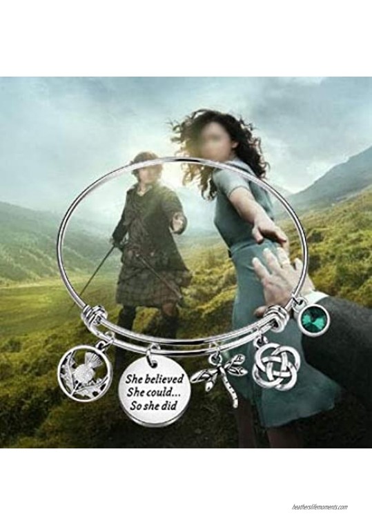 BLEOUK Outlander Gift Sasenach Inspired Jewelry Gift She Believed She Could So She Did Outlander Scottish Thistle Dragonfly Charm Bracelet