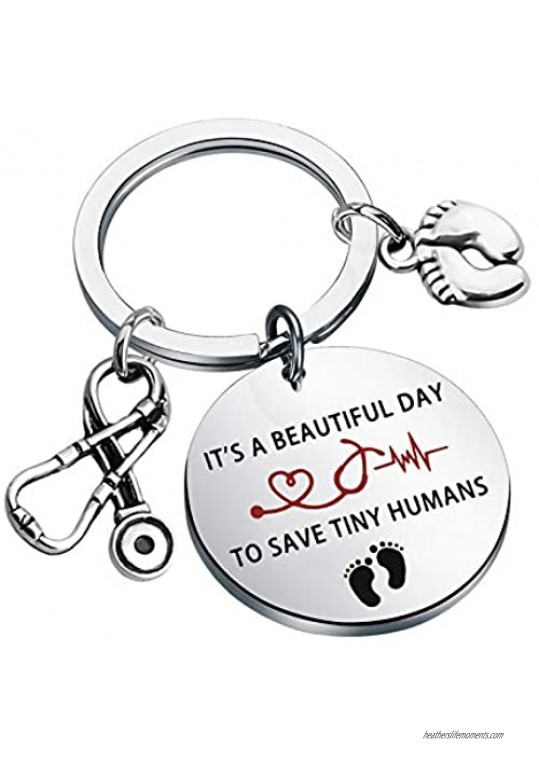 CENWA NICU Nurse Keychain Gifts Midwife Jewelry Baby Footprints Stethoscope Keychain It’s Beautiful Day to Save Tiny Humans