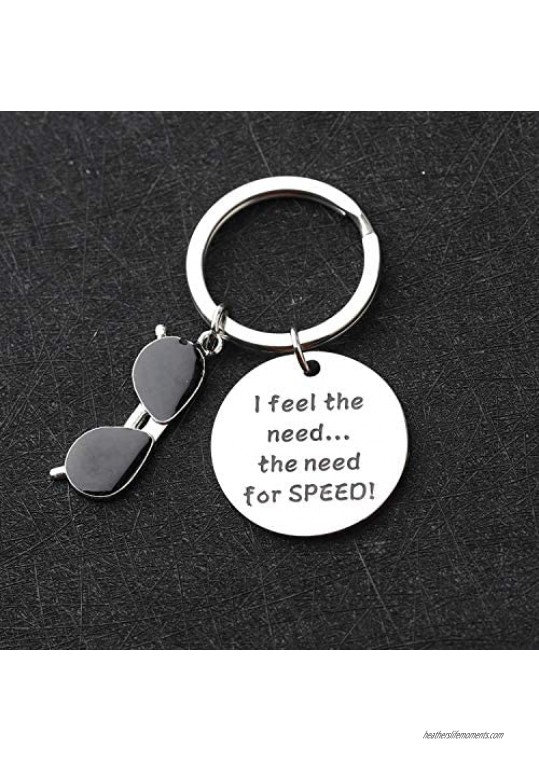 CENWA Top Gun Inspired Gift I Feel The Need The Need for Speed Aviator Glasses Charm Keychain Top Gun Movie Gift for Fans