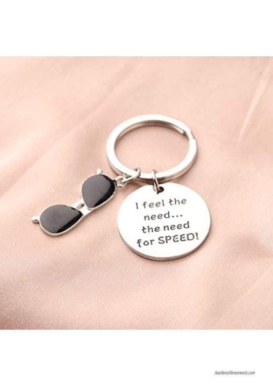 CENWA Top Gun Inspired Gift I Feel The Need The Need for Speed Aviator Glasses Charm Keychain Top Gun Movie Gift for Fans