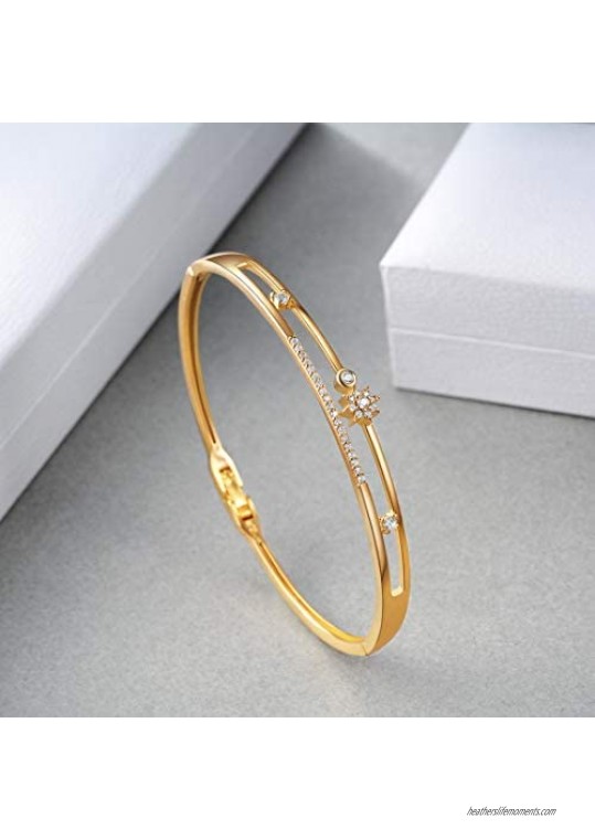 E 18K Gold Plated Bangles Bracelets for Women Cubic Zirconia Jewelry Gifts
