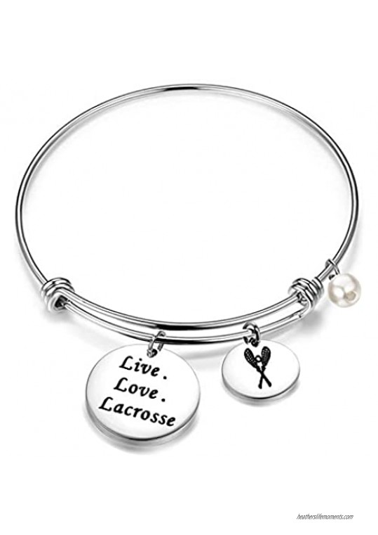FEELMEM Lacrosse Bracelet Live Love Lacrosse Expandable Bangle Lacrosse Jewelry Gift for Lacrosse Players  Coaches