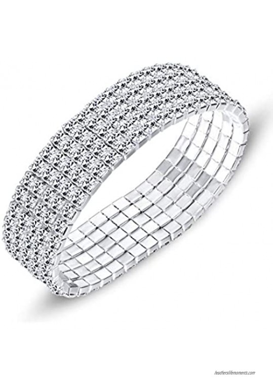 Finrezio Tennis Bracelet Women Bridesmaid Rhinestone Silver Plated Adjustable Bracelets Bangle Jewelry 1-8 Row