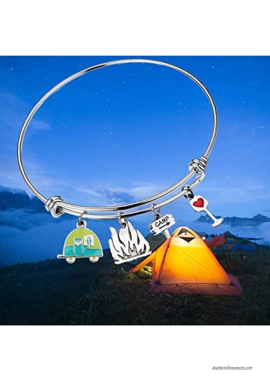 FUSTMW Travel Camper Bracelet Camping Charm Bangle RV Travel Trailer Camping Jewelry Gift for Women Best Friend