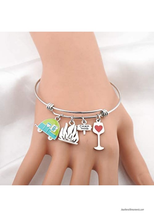 FUSTMW Travel Camper Bracelet Camping Charm Bangle RV Travel Trailer Camping Jewelry Gift for Women Best Friend