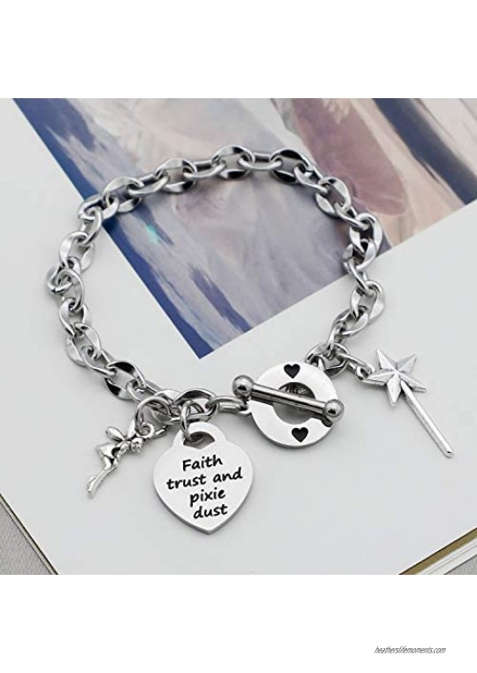 G-Ahora Tinkerbell Bracelet Faith Trust and Pixie Dust Tinkerbell Jewerly Gifts for Women Girls Disney Bracelets