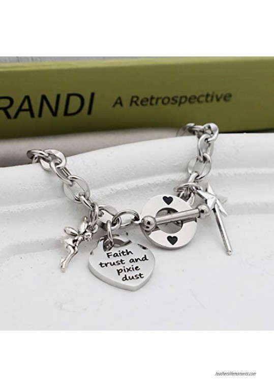G-Ahora Tinkerbell Bracelet Faith Trust and Pixie Dust Tinkerbell Jewerly Gifts for Women Girls Disney Bracelets