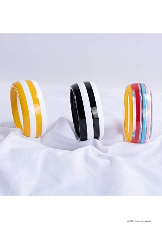GuanLong Resin Bangle Cuff Bracelet for Women - Stripe Geometric Resin Bangle - Idea Gift for Friends Sisters Classmates