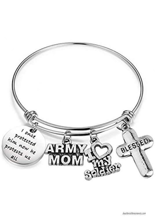 Gzrlyf Military Mom Bracelets I Once Protected Him Now He Protects Us All Mom Gifts for Army Mom Air Force Mom Navy Mom