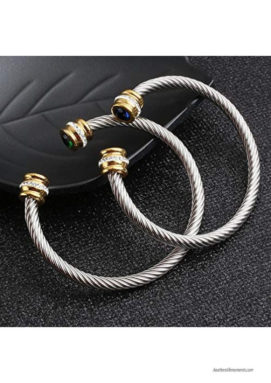 HX SHARE Birthstone Bangle Cable Wire Twisted Bangles Designer Inspired Cuff Bracelets for Women jewelry Girls Teens Christmas Gifts