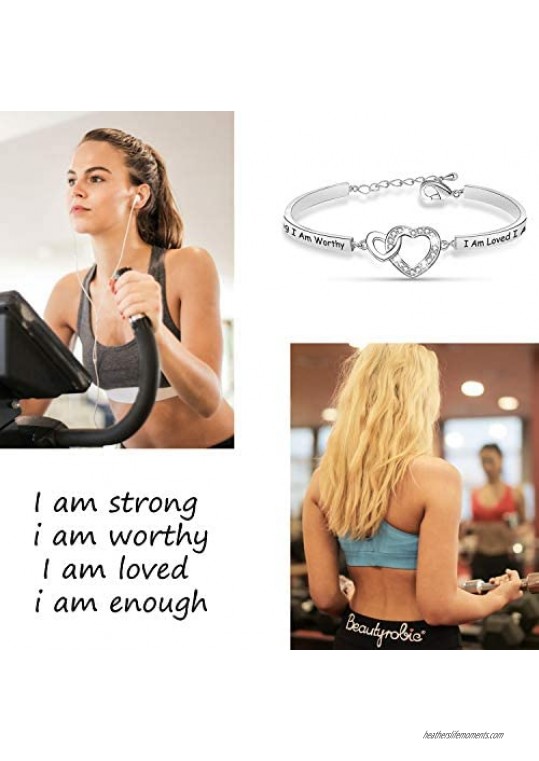 I Am Enough Bracelet I Am Strong I Am Worthy I Am Loved I Am Enough Strength Bracelet Motivational Friend Encouragement Jewelry Gift for Women(HBR-I Am Strong)