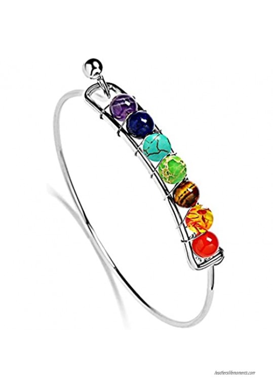 Jauxin 7 Chakras Stone Bracelet Handmade Healing Energy 6mm Beads Cuff Bangle