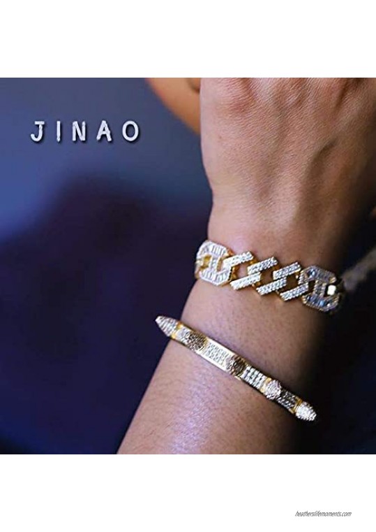 JINAO Lab Simulated Diamond Iced Out Spikes Cuff Bangle Bracelet