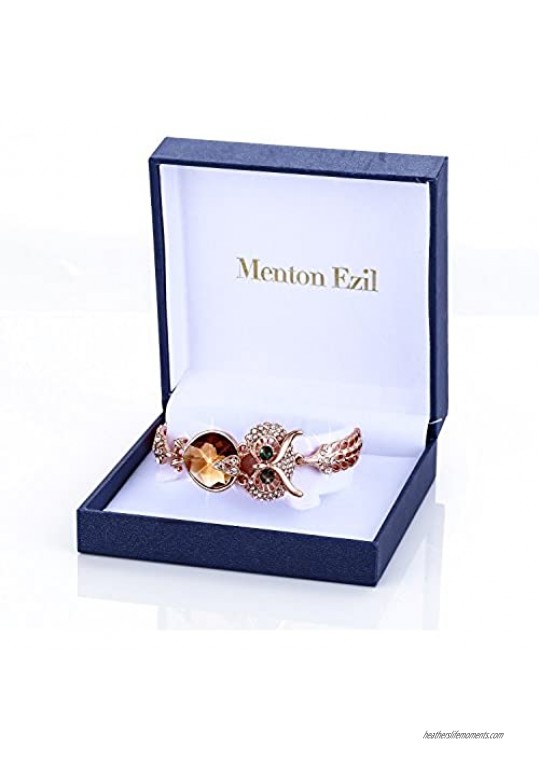 Menton Ezil Vintage Owl Charm Adjustable Bracelet Rose Gold Crystal Bracelets with Lobster Clasp Jewelry