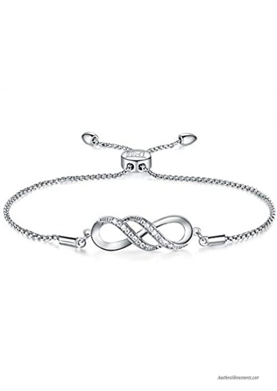 NINAMAID Silver Infinity Endless Love Bracelet for Women Girl Jewelry Gift with Sparking Crystal Bangle Bracelets for Friendship/Sister/Mother/Daughter