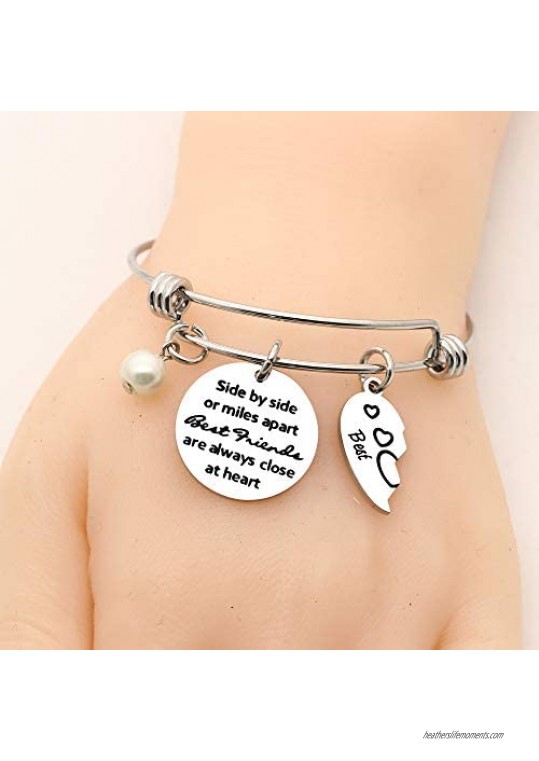 Side By Side or Miles Apart Best Friends Bracelets 2 Pcs Set Friendship Bracelets for Sister Women
