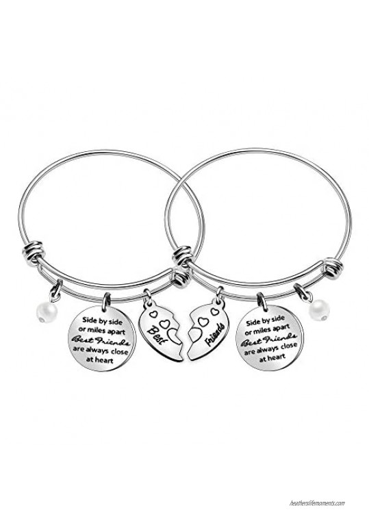 Side By Side or Miles Apart Best Friends Bracelets 2 Pcs Set Friendship Bracelets for Sister Women