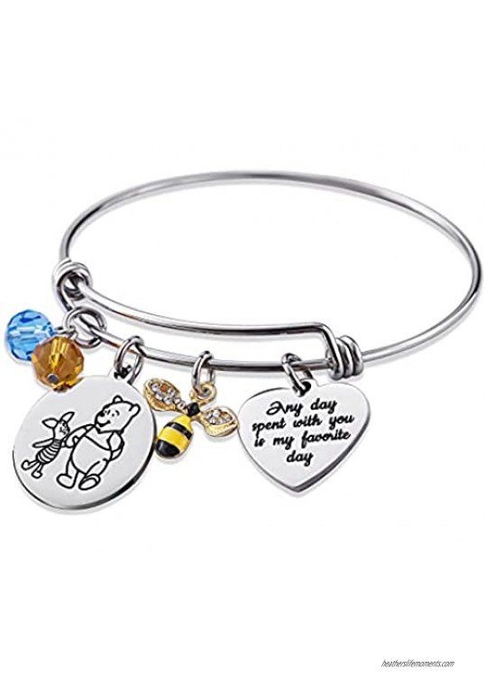 Tawdull Winnie The Pooh Gifts for Women Best Friend Bracelets Any Day Spent with You is My Favorite Day Bangle Friendship Teen Girls Gift BFF Bracelet