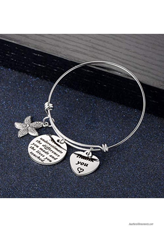 Thank You Gift Starfish Bracelet Appreciation Gift for Social Worker Volunteer Nurse Teacher Employee - Never Underestimate The Different You Made and The Lives You Touched