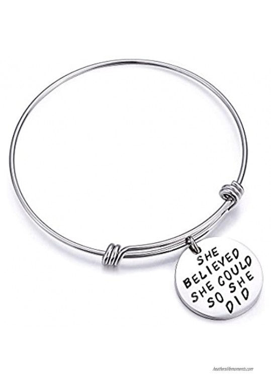 Wanmei 3pcs Wire Bangle Stainless Steel expendable Charm Bracelet Engraved Message Motivational Inspirational Words Round Charm Pendant Adjustable Bracelet set best gift for women