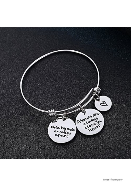 YEEQIN Side by Side Or Miles Apart Best Friends Charms Bangle Bracelets - Long Distance Friendship Gifts