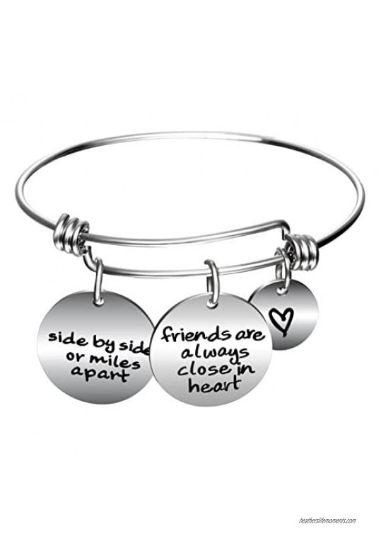 YEEQIN Side by Side Or Miles Apart Best Friends Charms Bangle Bracelets - Long Distance Friendship Gifts
