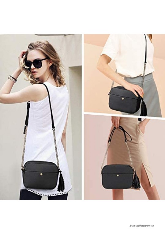 Crossbody Bags for Women Leather Shoulder Bag Lightweight Small Waterproof Purses and Handbags with Double Tassel