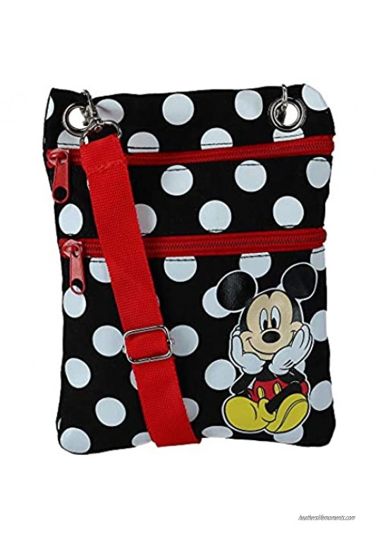 Jerry Leigh Disney Mickey Mouse Polka Dot Passport Crossbody Bag Black