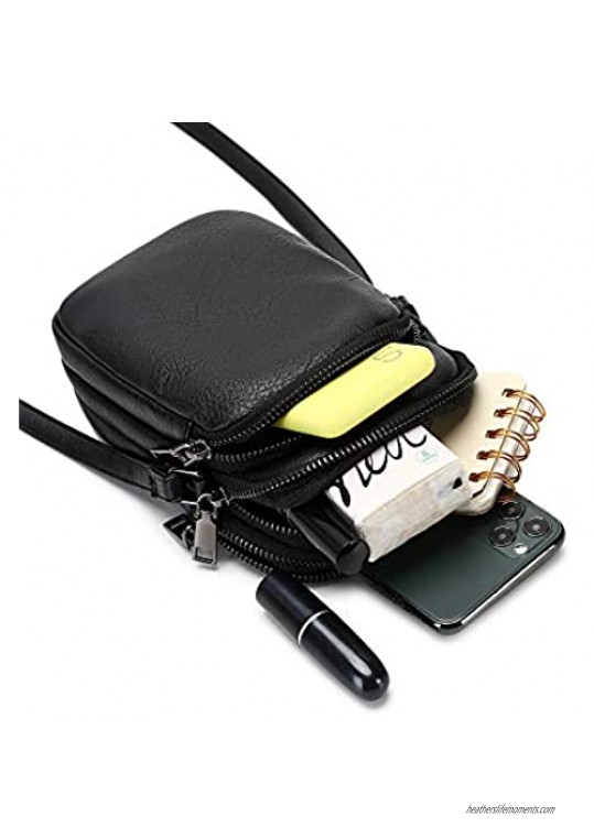 Lightweight Crossbody Phone Purse for Women Small Leather Cellphone Purse Triple Zip Mini Shoulder Bag