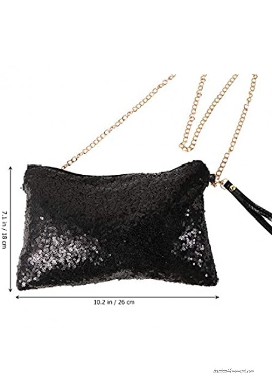 LUOEM Glitter Handbag Purse Shoulder Bag Sequin Evening Black Size Medium