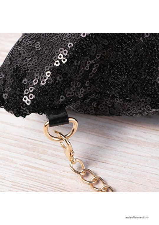LUOEM Glitter Handbag Purse Shoulder Bag Sequin Evening Black Size Medium
