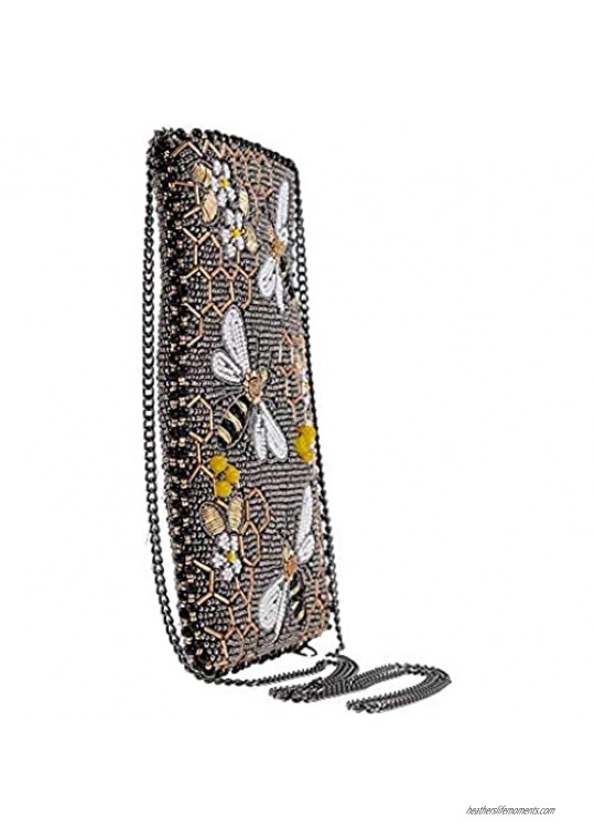 Mary Frances Bee Awesome Beaded Crossbody Phone Bag Pewter