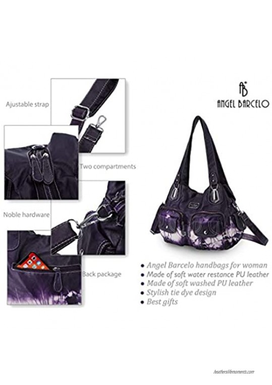 Angel Barcelo Women Top Handle Satchel Handbags Shoulder Bag Messenger Tote Washed Leather Purse
