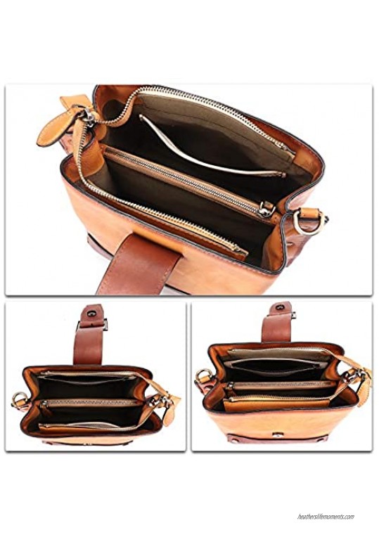 Genuine Leather Crossbody Bag for Women Vintage Shoulder Satchel with Convertible Double Straps