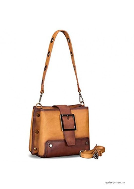 Genuine Leather Crossbody Bag for Women Vintage Shoulder Satchel with Convertible Double Straps