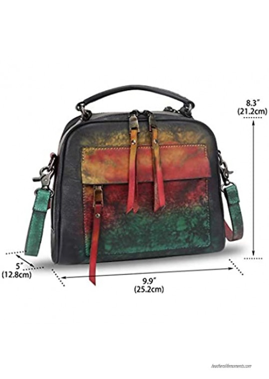 Genuine Leather Satchel Purse for Women Retro Cowhide Handmade Top Handle Handbag Designer Crossbody Bag