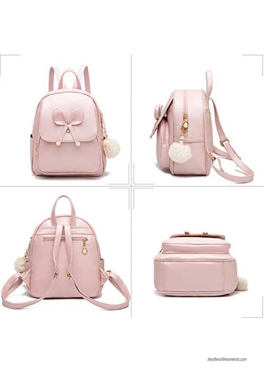 Girls Bowknot Fashion Backpack Cute Leather Backpack Mini Backpack Purse for Women Satchel School Bags Casual Travel Daypacks